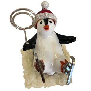 Penguin Skater Christmas Card Photo Memo Holder Santa Hat Snow Ice Cube Iceberg